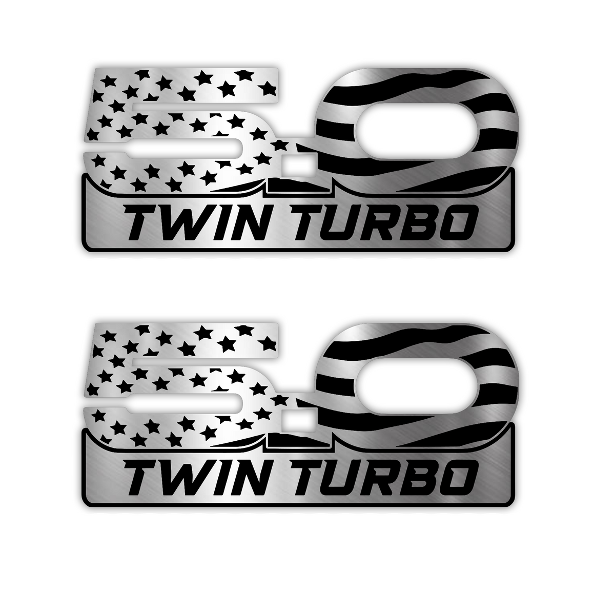 5.0 Twin Turbo engraved car badge emblem with American flag design
