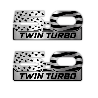 5.0 Twin Turbo engraved car badge emblem with American flag design