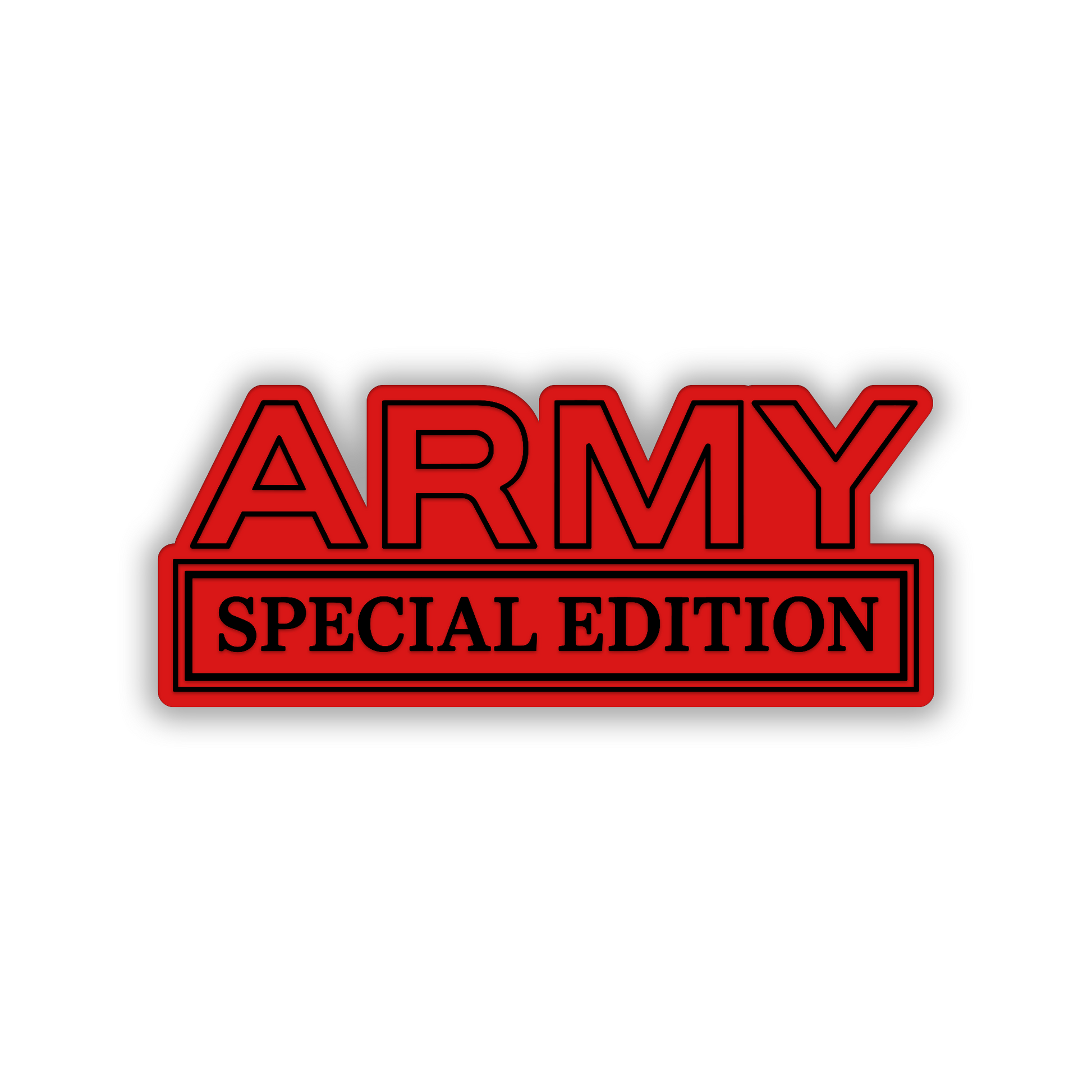 Army Special Edition truck badge with silver metal look and black engraving
