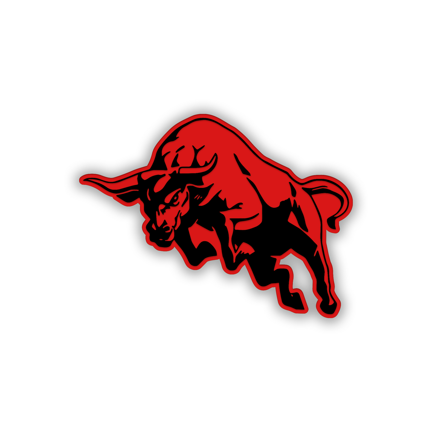 Charging Bull engraved car badge with detailed black and silver design
