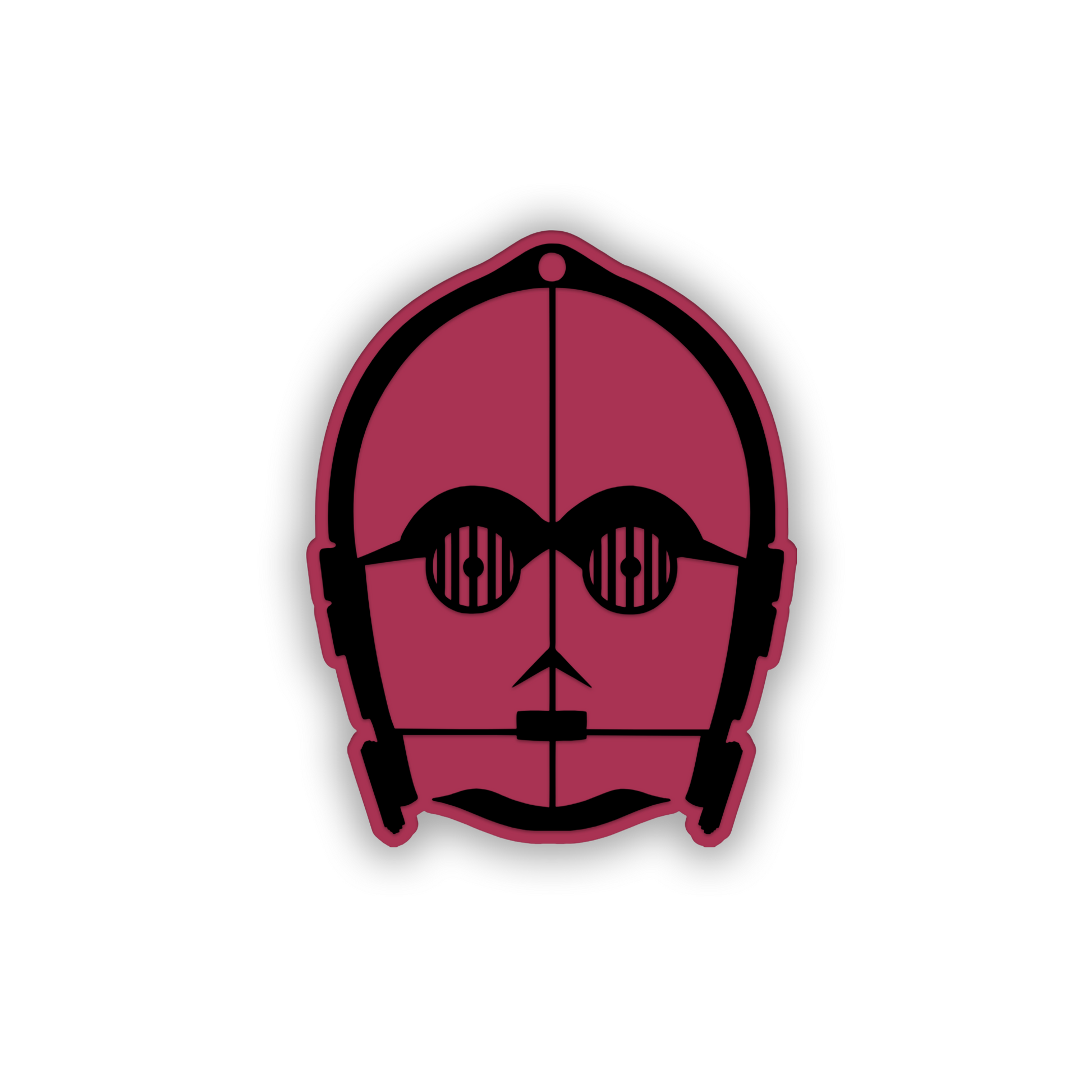 Protocol droid car fender decoration featuring a laser-engraved design