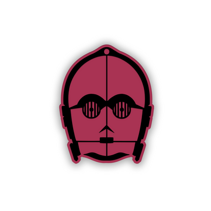 Protocol droid car fender decoration featuring a laser-engraved design