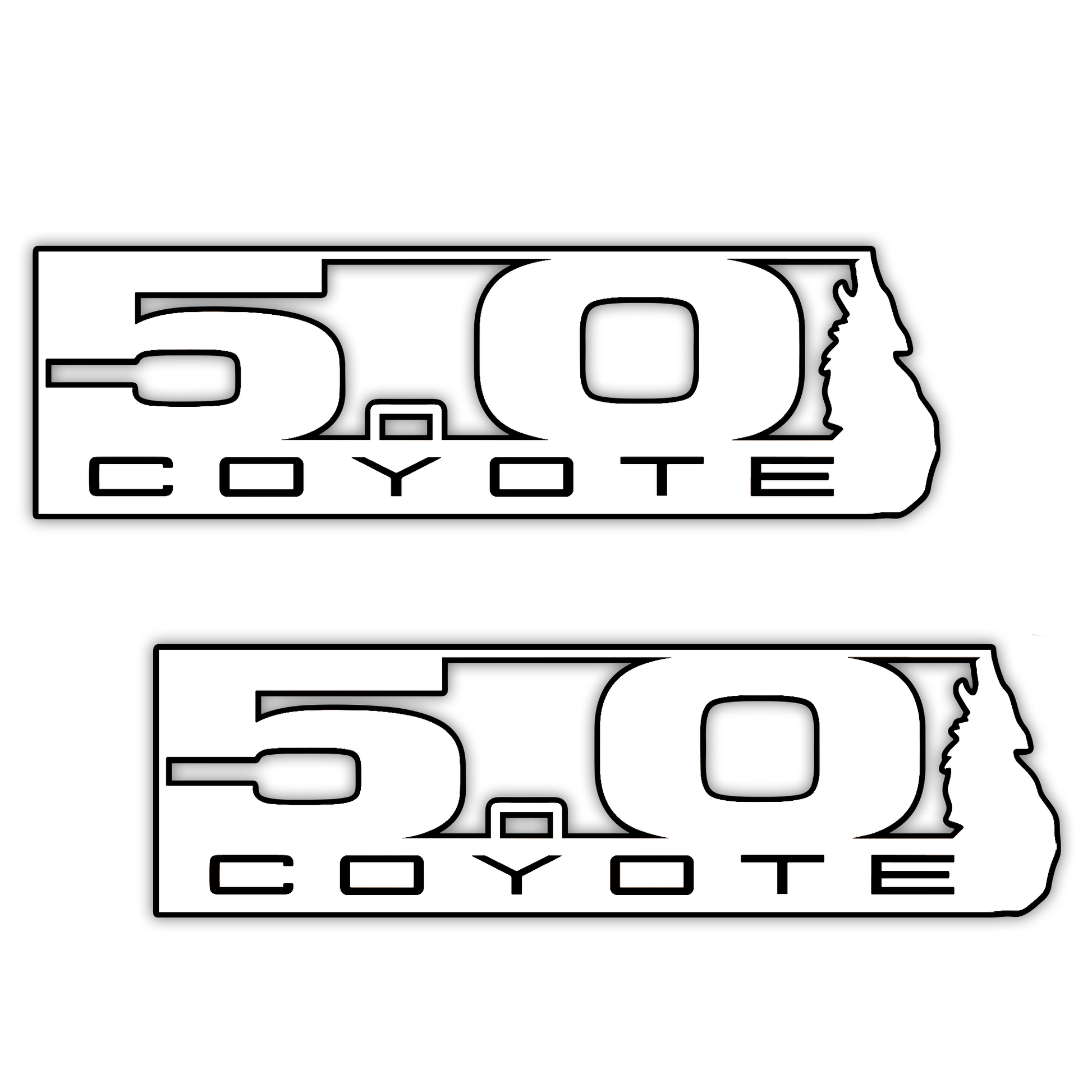 Engraved 5.0 Coyote engine badge with brushed silver appearance