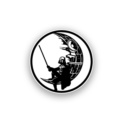 Death Star and crescent moon car badge with engraved dark side themed design