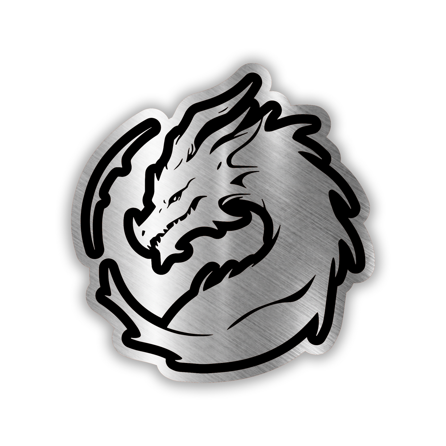 Engraved dragon head car badge fender emblem in brushed silver and black