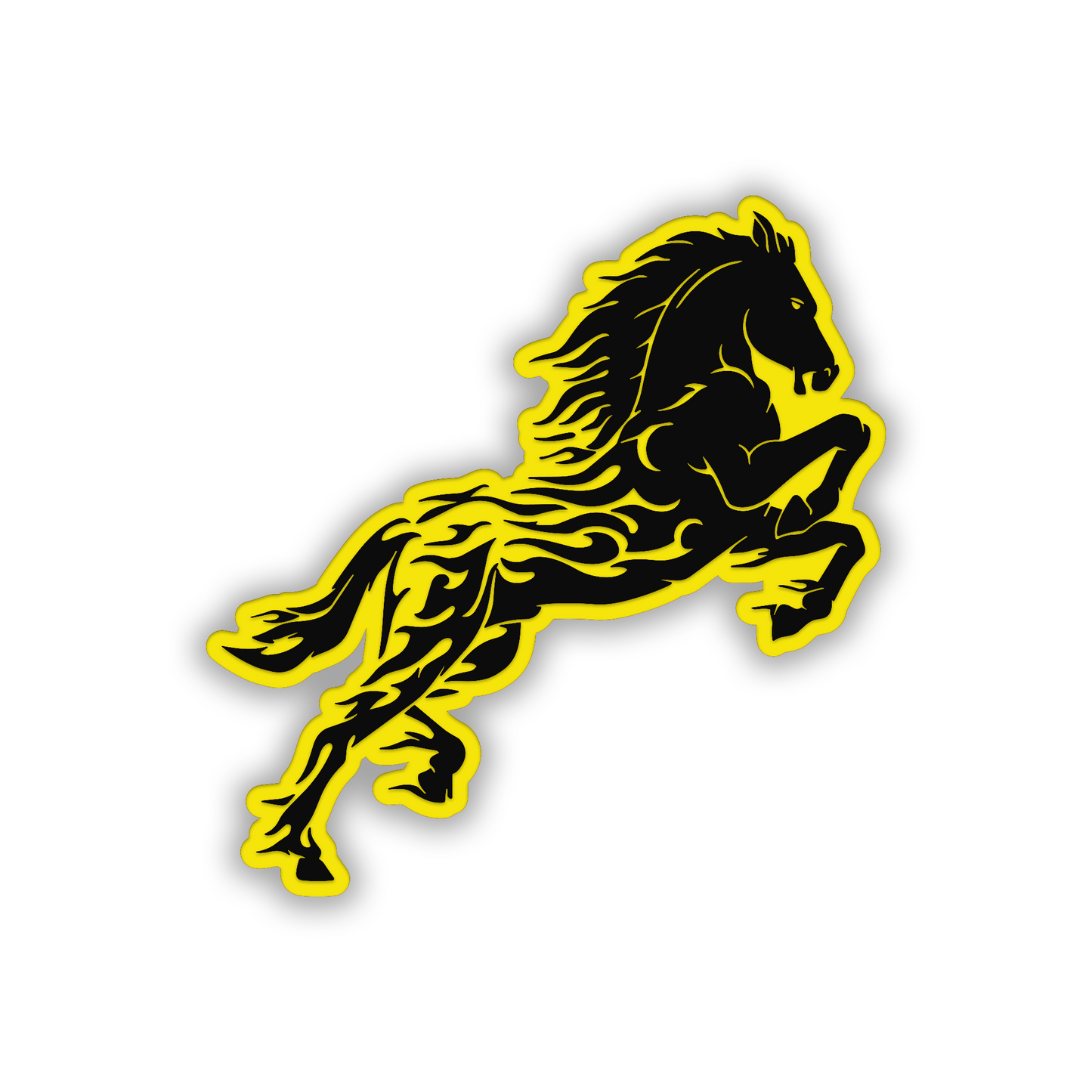 Custom engraved Flaming Horse fender badge in black and brushed silver
