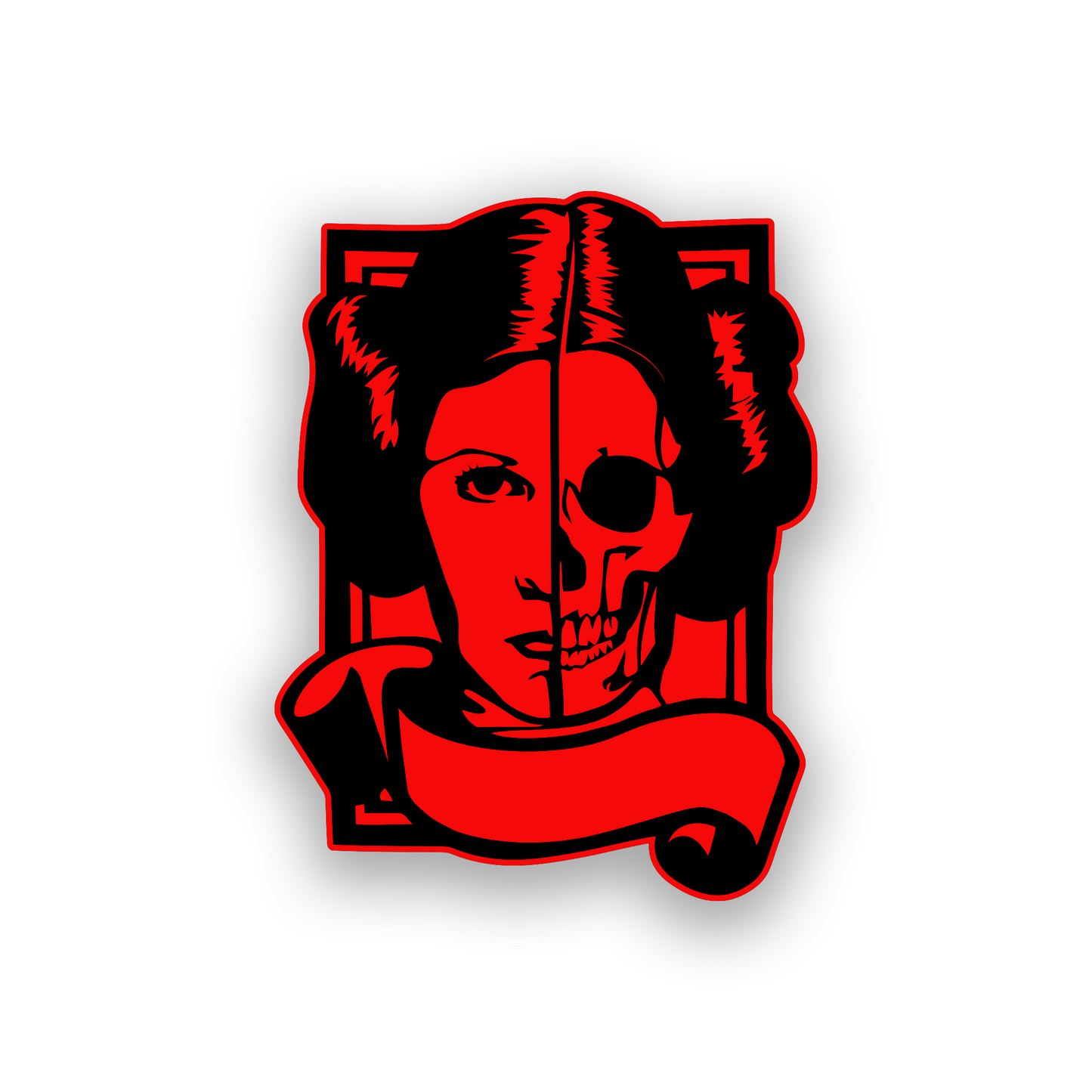 Star Wars inspired car badge with dramatic half human half skull engraved artwork