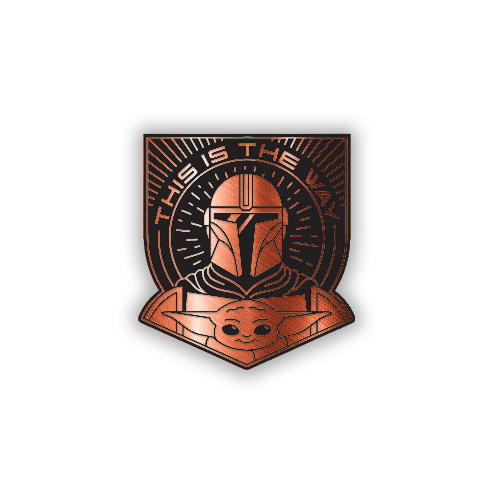 Grogu-inspired engraved automotive badge with This Is the Way lettering