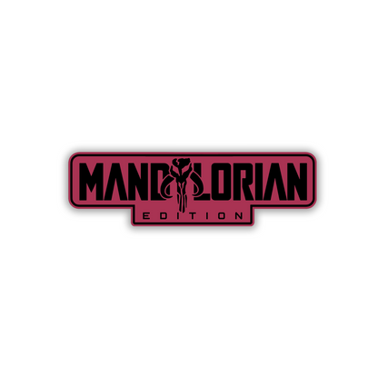 Silver Mandalorian Edition vehicle emblem with engraved black lettering