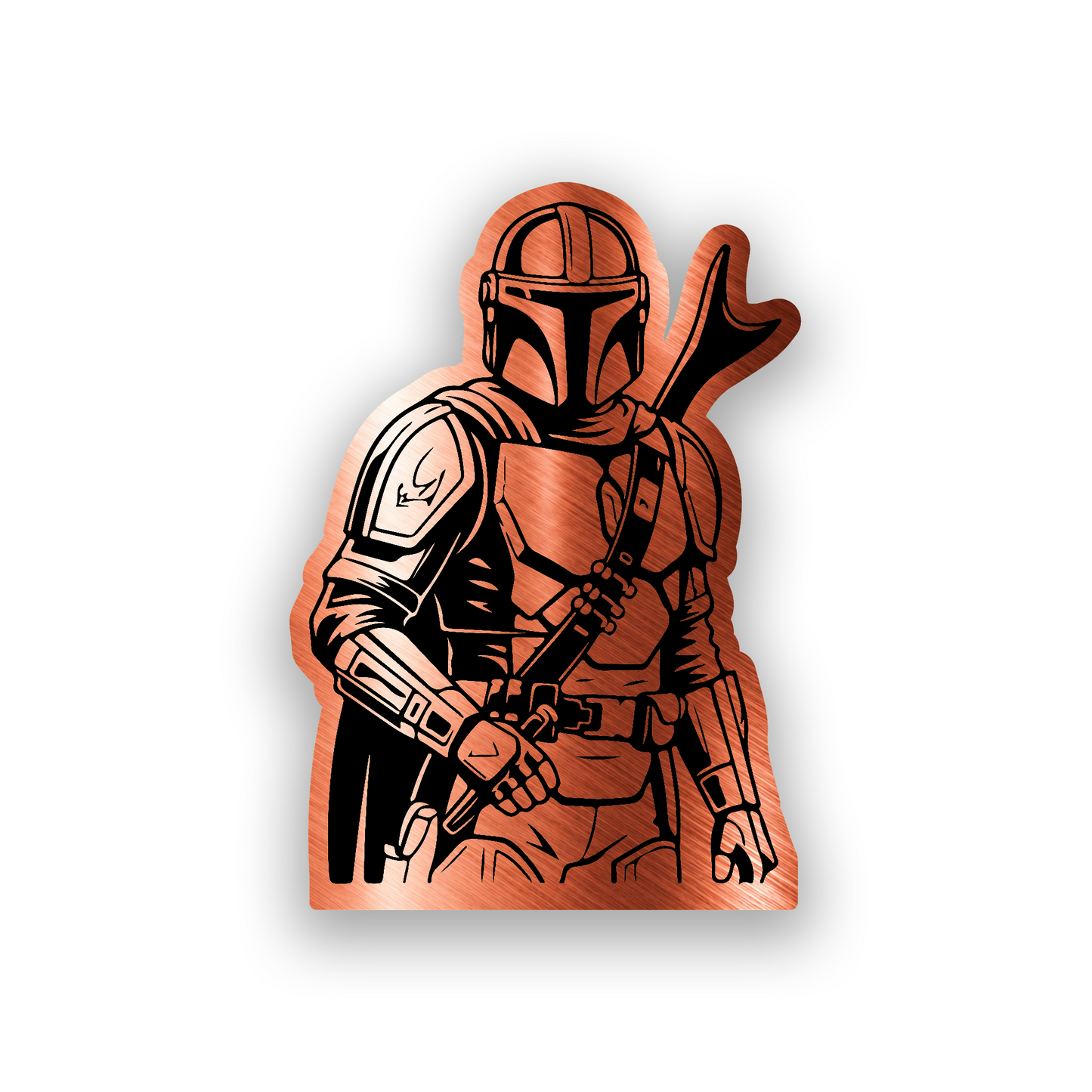 Sci fi armored warrior car badge with precision engraved galactic artwork