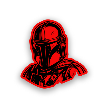 Engraved car badge with Warrior Mandalorian helmet inspired automotive artwork