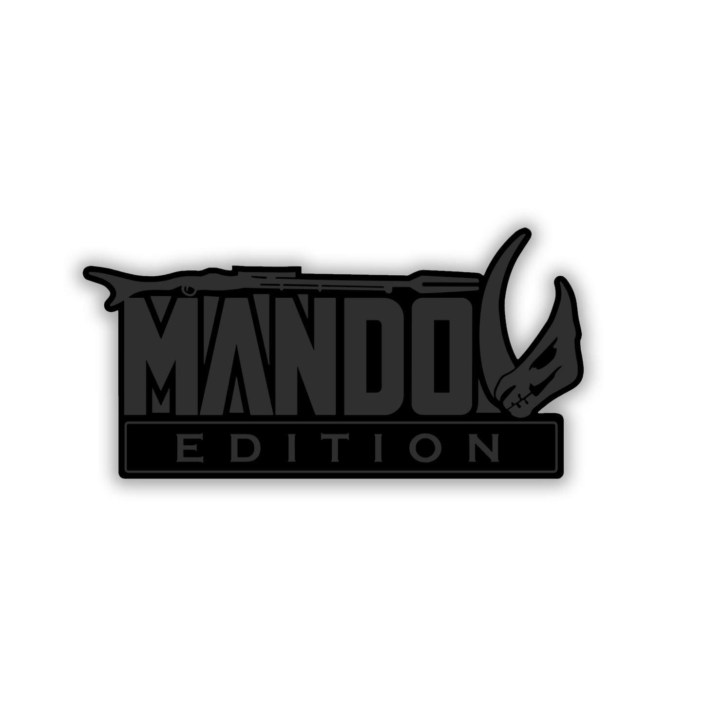 Brushed metal Mudhorn vehicle emblem with engraved black design