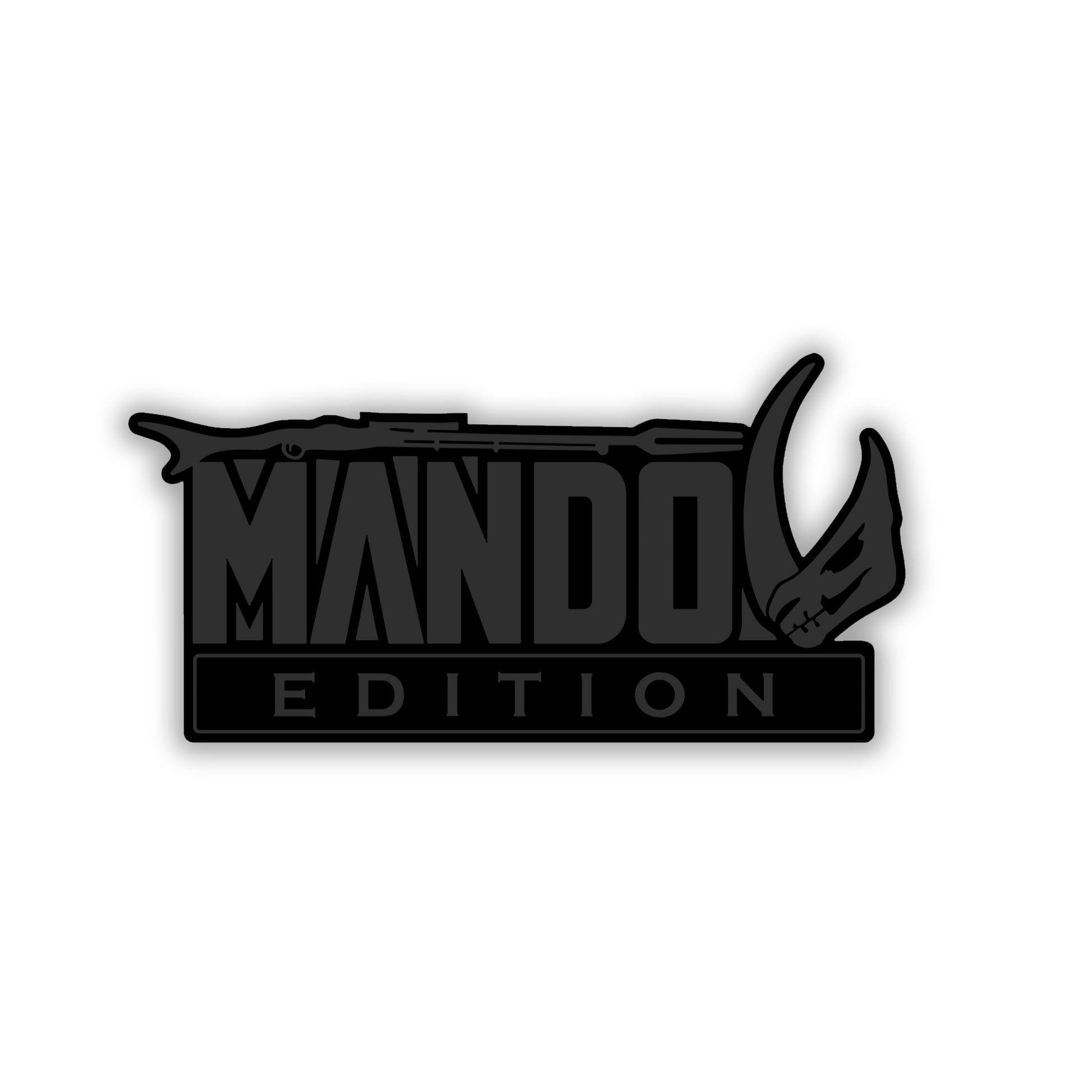Brushed metal Mudhorn vehicle emblem with engraved black design