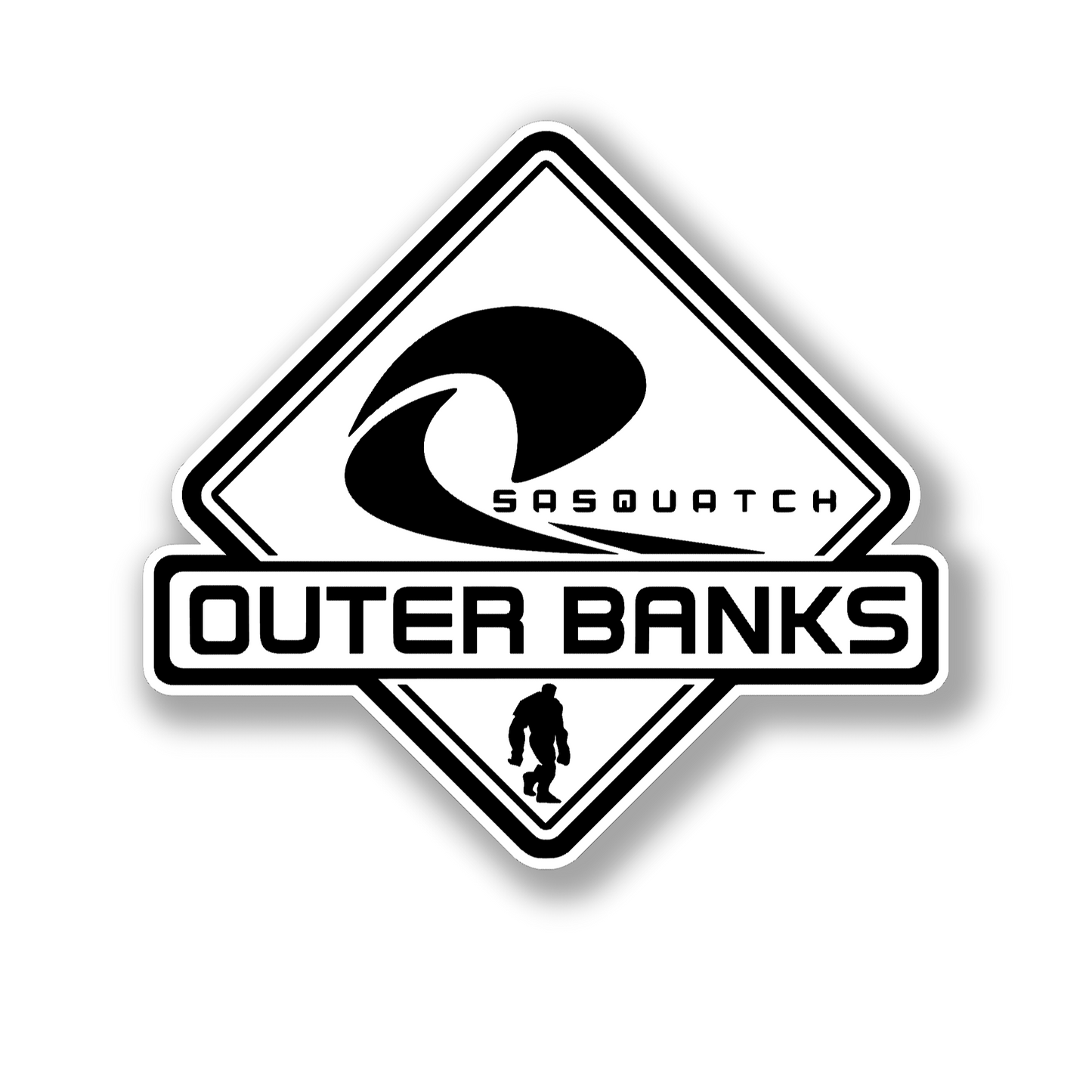 Outer Banks Sasquatch custom emblem featuring wave logo and Bigfoot silhouette.