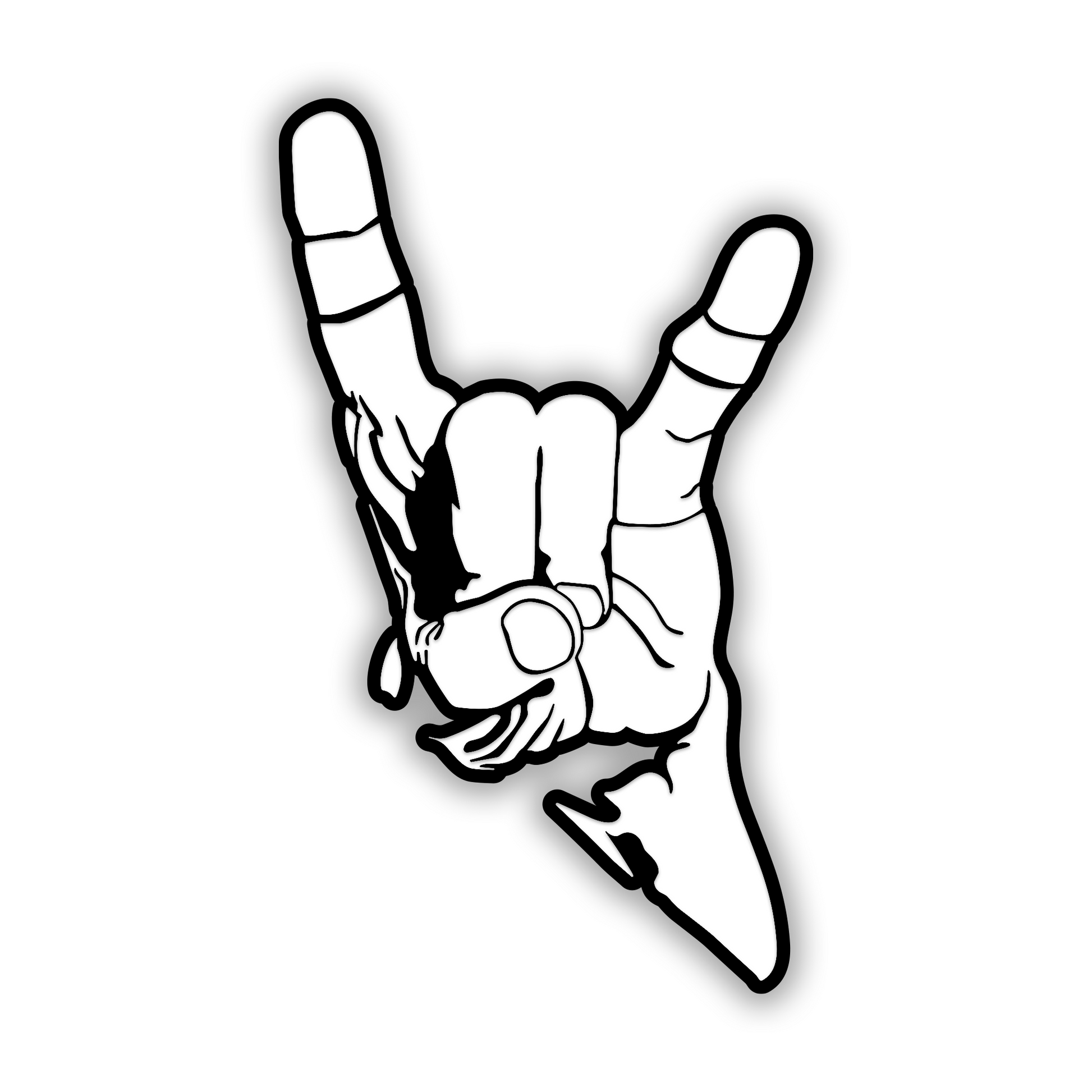 Silver Rock and Roll hand sign car fender emblem with engraved metal look