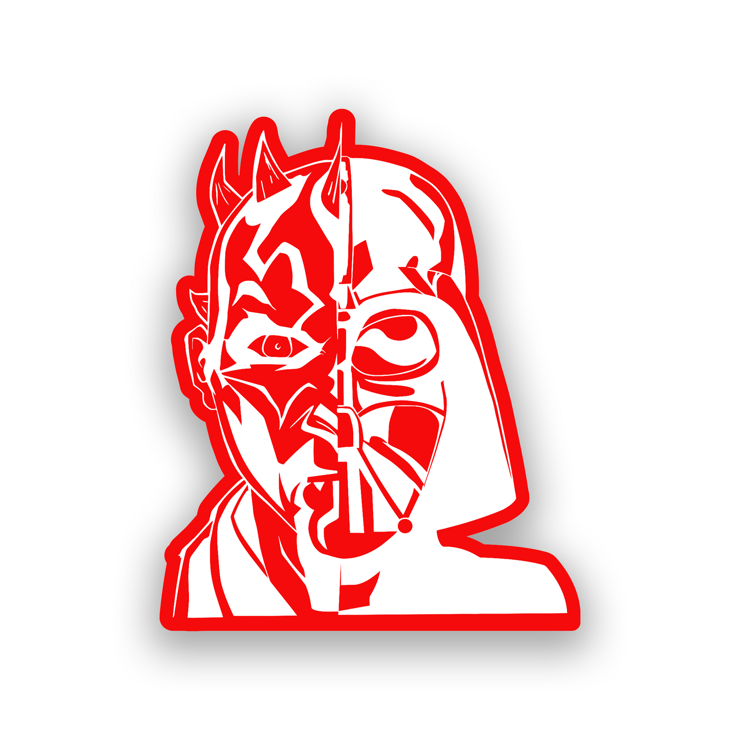 Laser engraved Star Wars style emblem featuring a dual character Sith inspired portrait