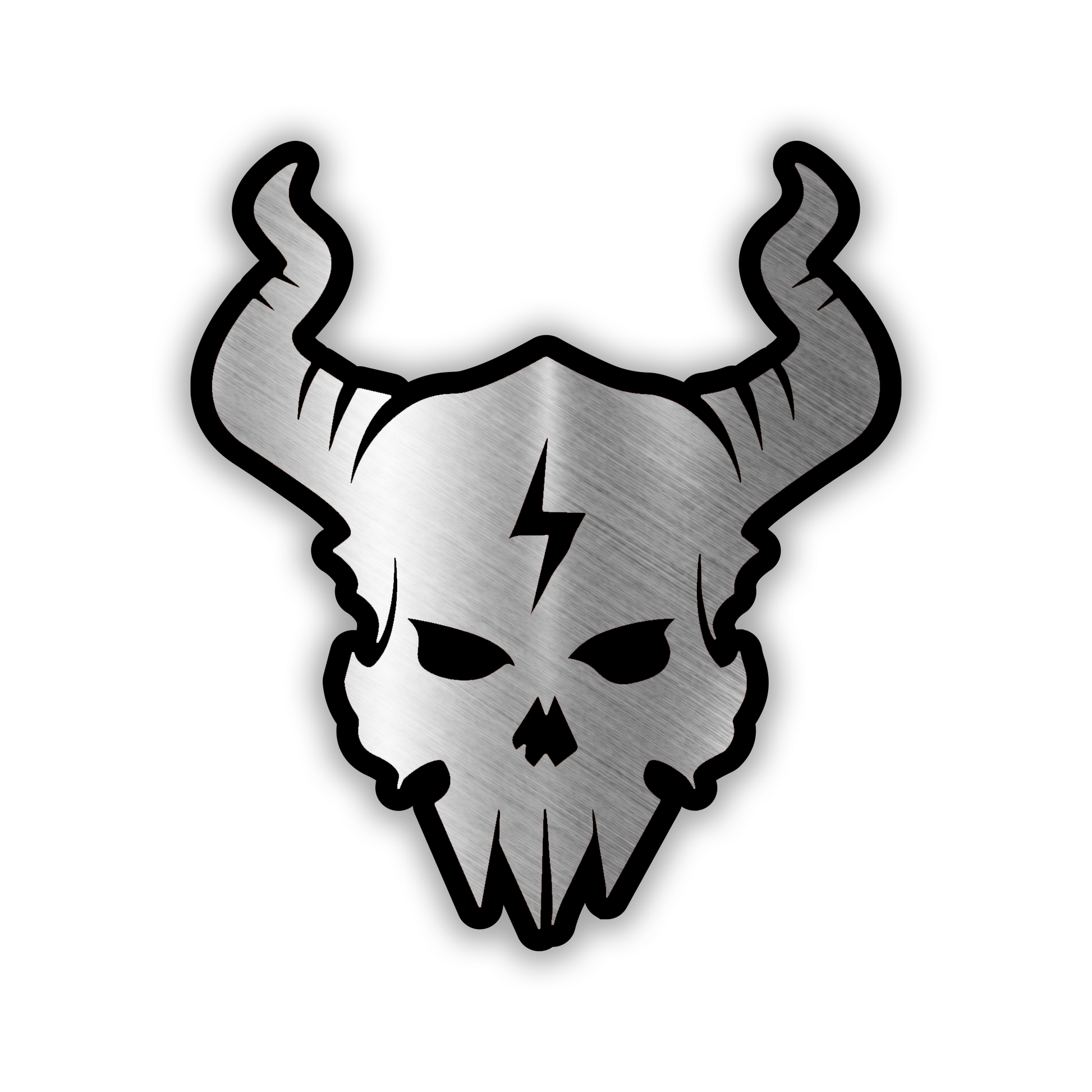 Engraved Lightbolt Skull car badge with horned skull and lightning bolt design