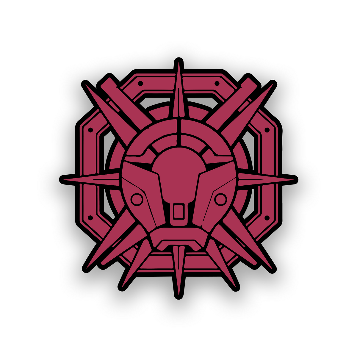 Space warrior inspired car emblem with precision engraved geometric artwork