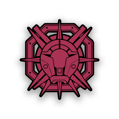 Space warrior inspired car emblem with precision engraved geometric artwork