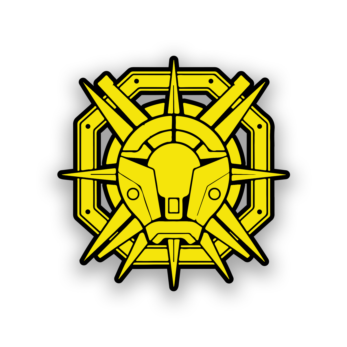 Engraved space fantasy car badge with futuristic geometric crest artwork
