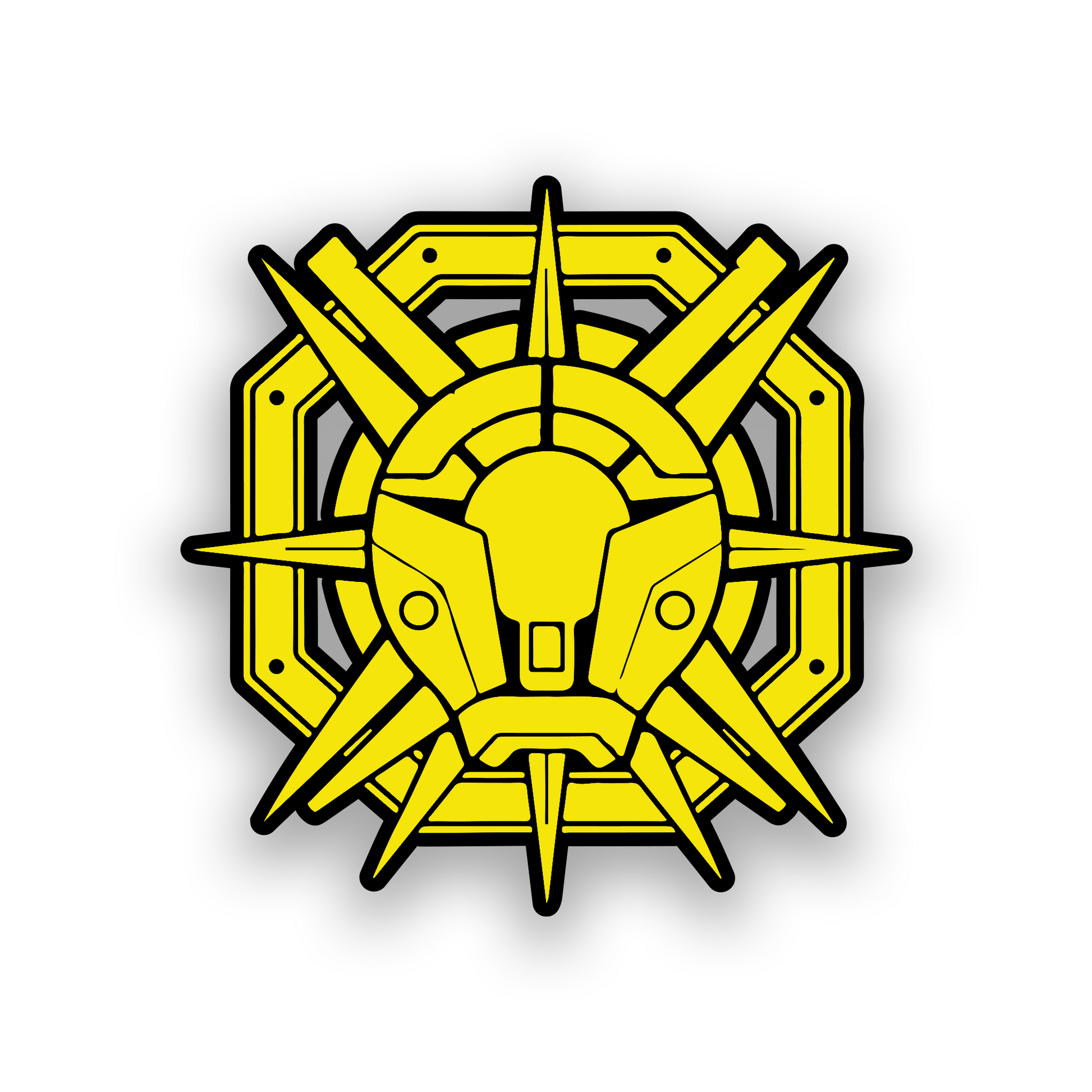 Engraved space fantasy car badge with futuristic geometric crest artwork