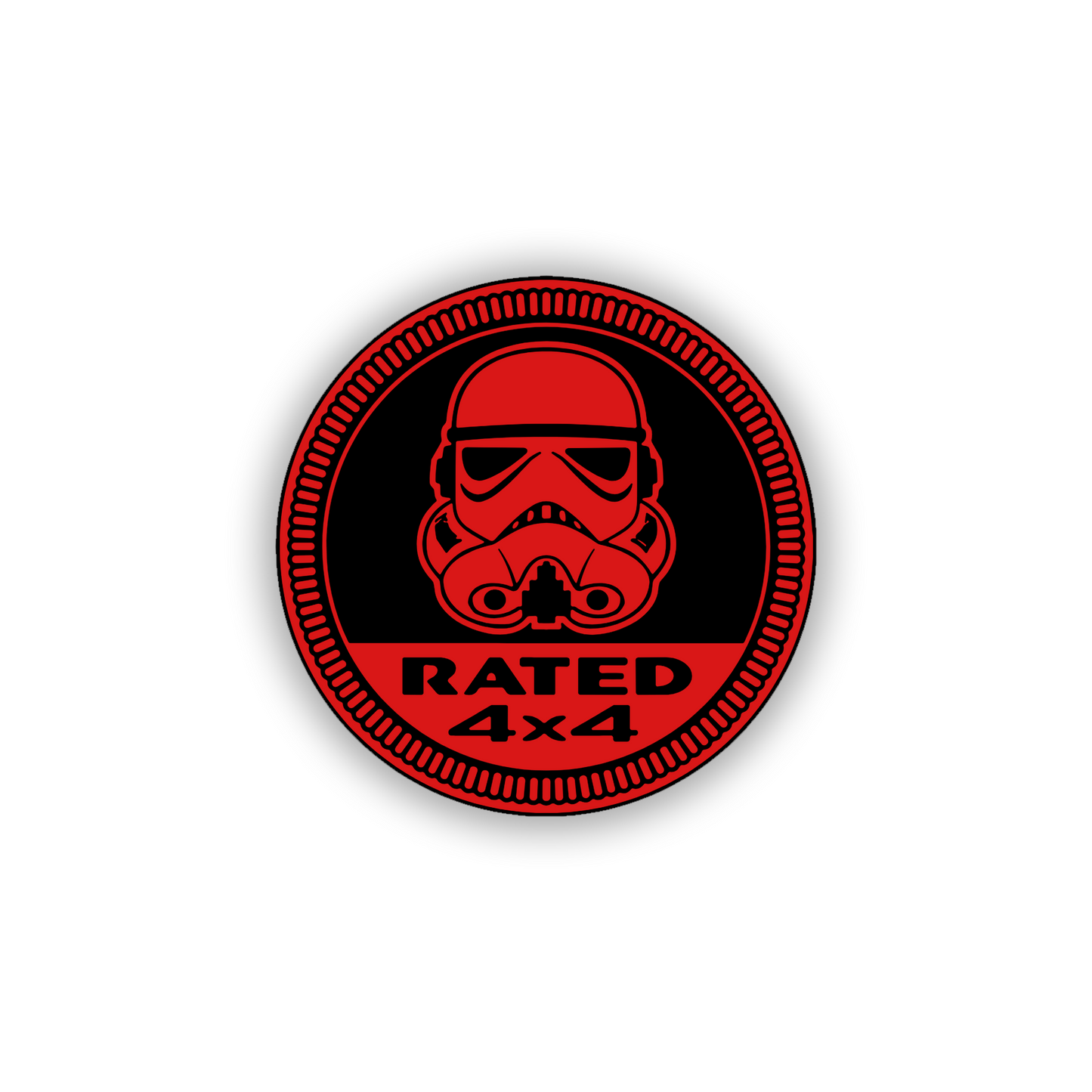 Custom engraved Rated 4x4 automotive emblem with adhesive backing