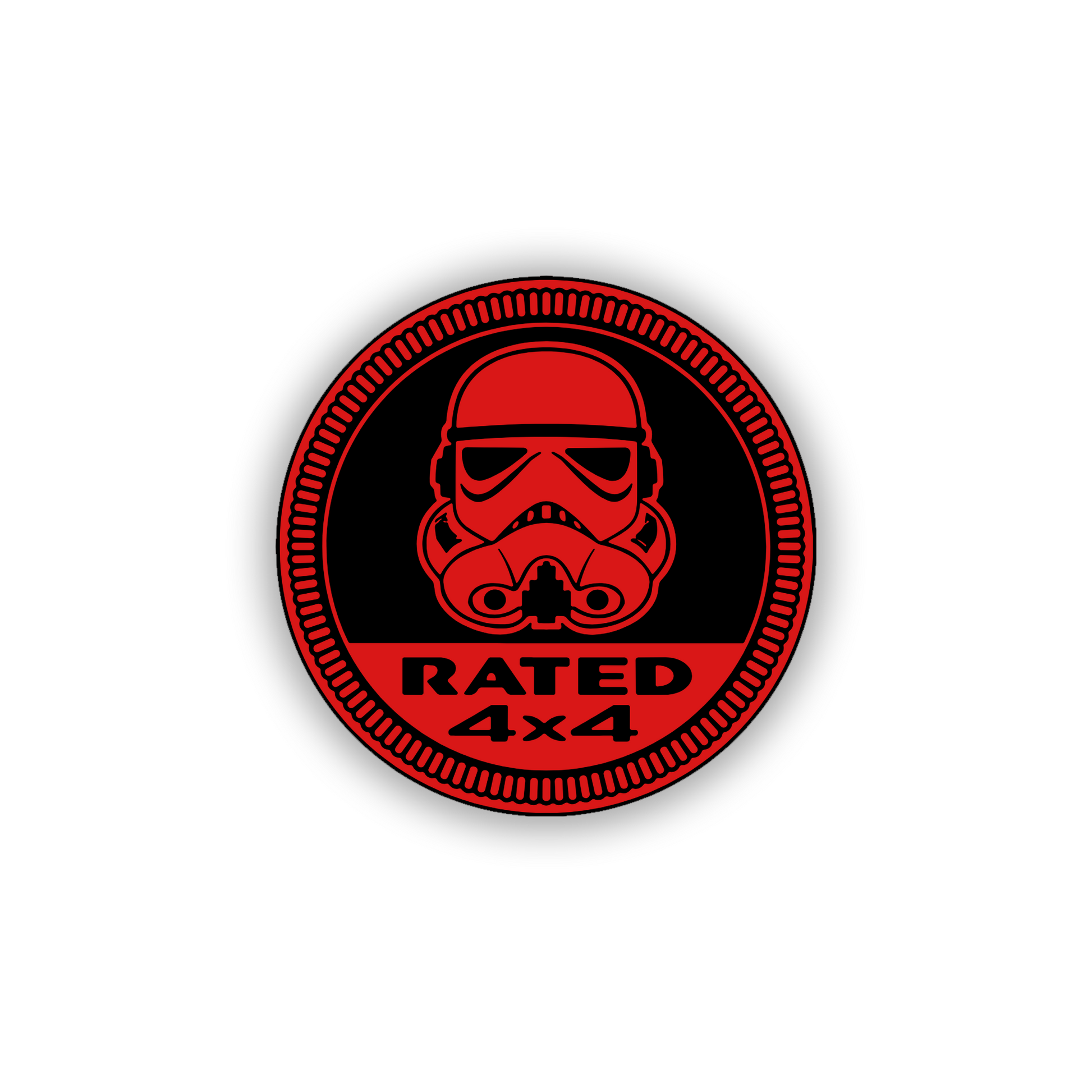 Custom engraved Rated 4x4 automotive emblem with adhesive backing