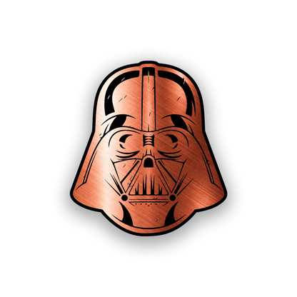 Sith Lord inspired engraved car badge with bold black and white helmet artwork