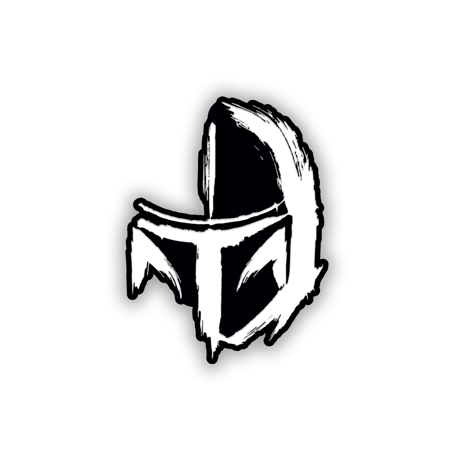 Black and silver sci-fi helmet fender emblem with engraved details