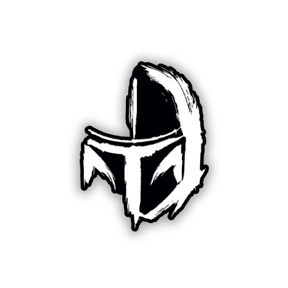 Black and silver sci-fi helmet fender emblem with engraved details