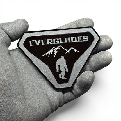 Everglades Bigfoot badge for Ford Bronco, custom off-road acrylic emblem with mountain design