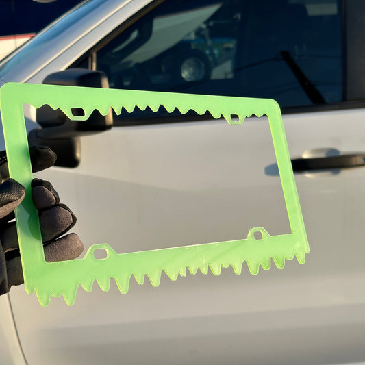 Custom glowing license plate frame with drip style bottom edge