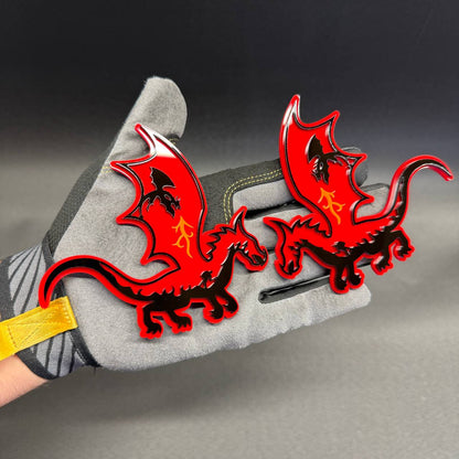 Fantasy Dragon car badge in red and black for Jeep Wrangler Gladiator Bronco and 4x4 vehicles