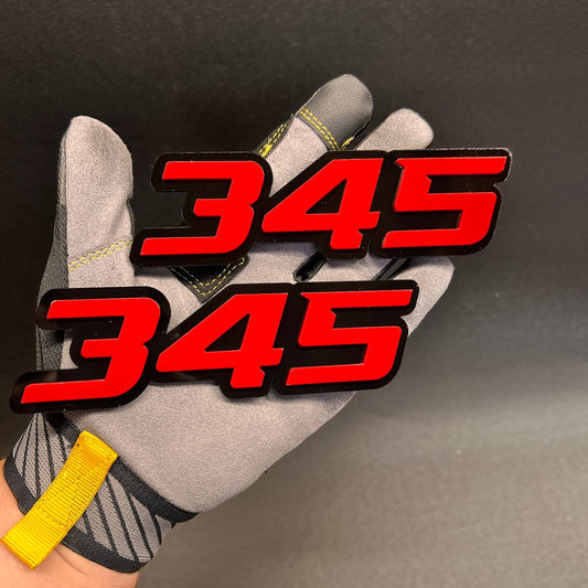 Fast 345 car badge fender emblem in red and black finish