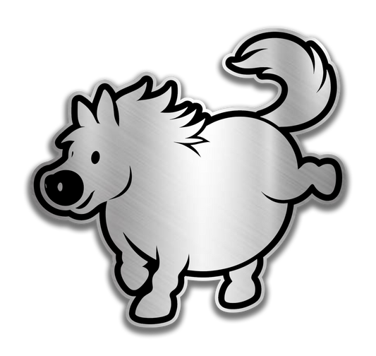 Funny fat horse engraved car badge with brushed silver metal look and black outline for vehicle fender or tailgate decoration