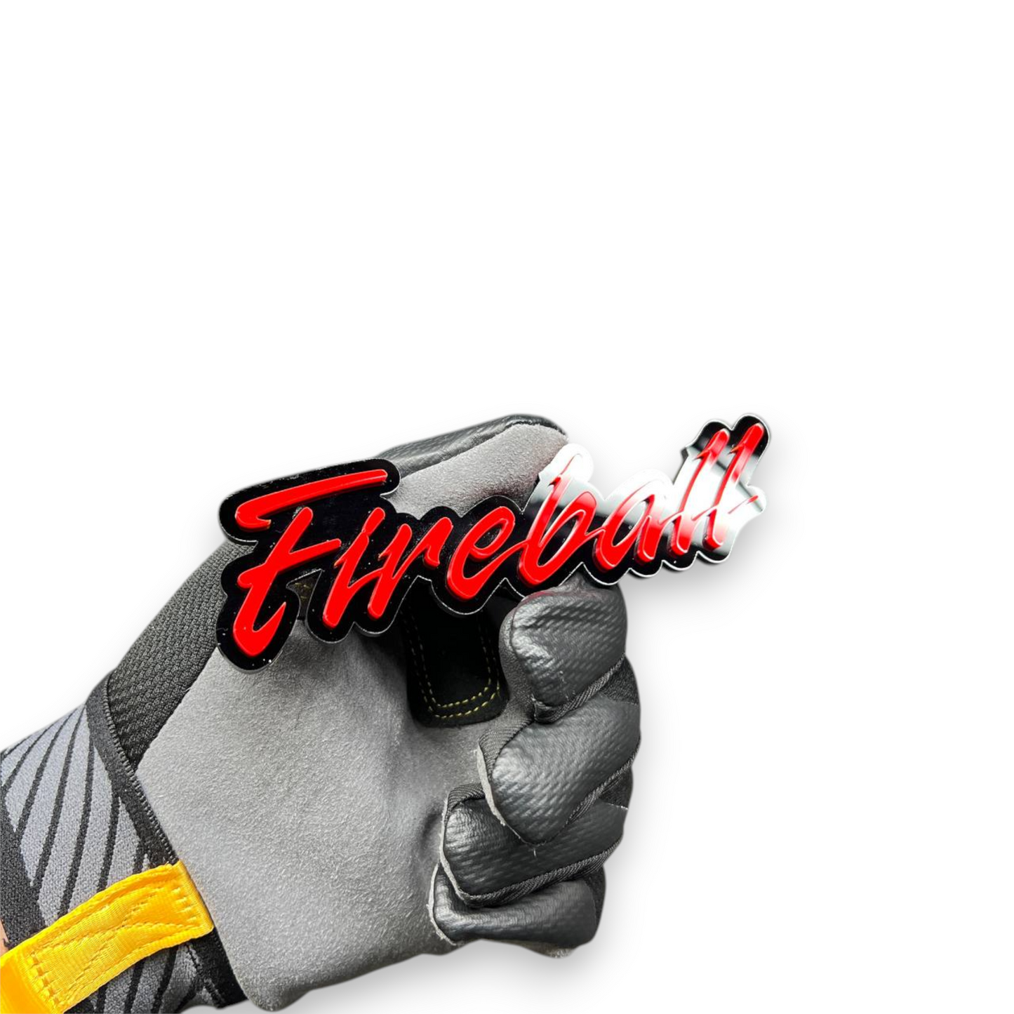 Red and black Fireball automotive emblem for custom vehicle exterior decoration
