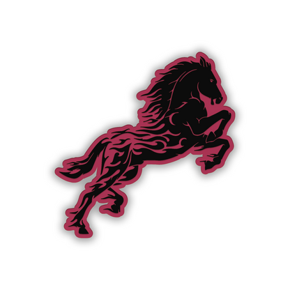 Custom horse flame fender emblem with engraved black and silver finish