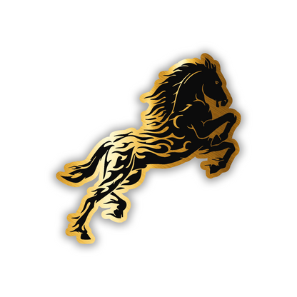 Engraved horse flame car emblem with brushed silver background and black details