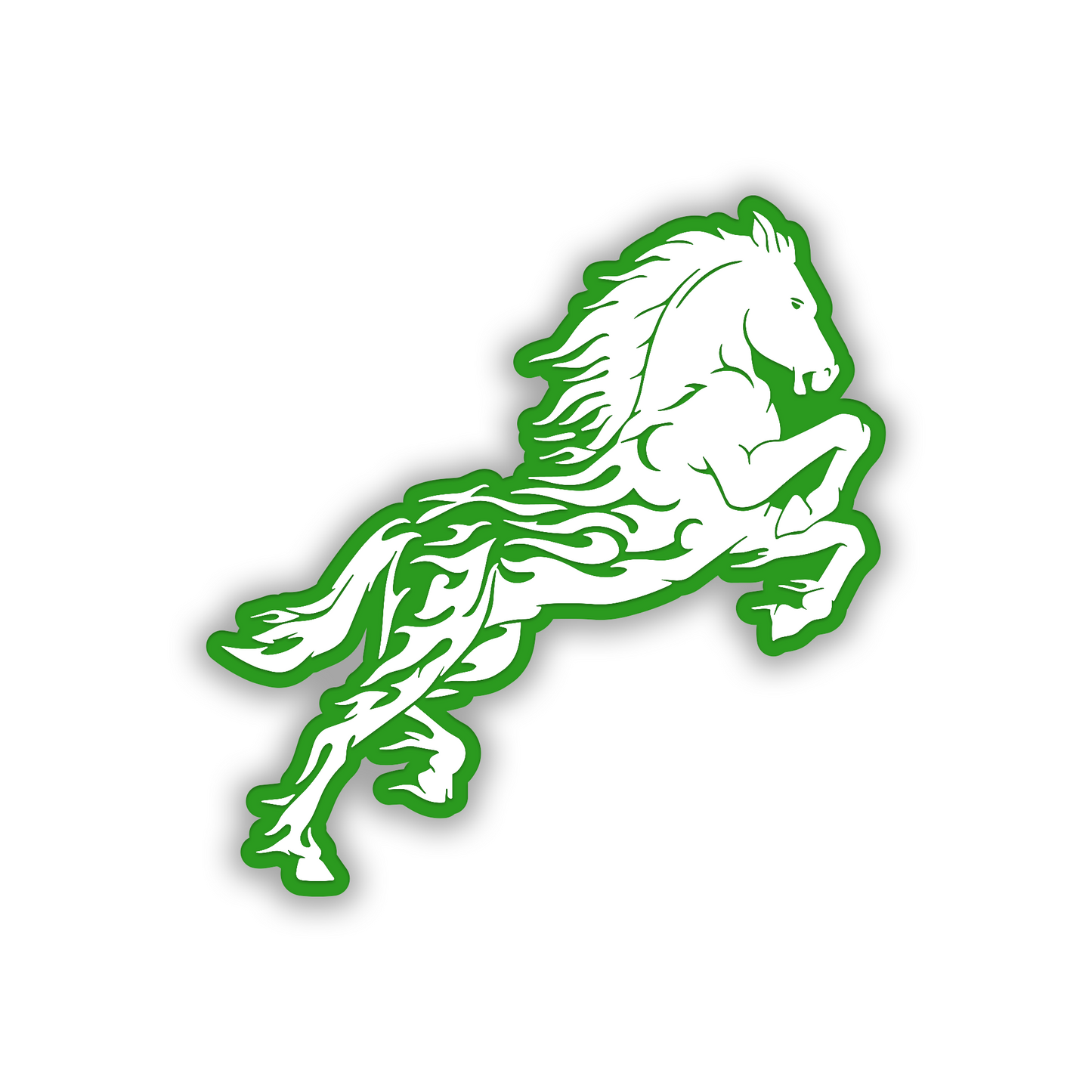 Flaming Stallion car badge with detailed flame graphics and automotive styling