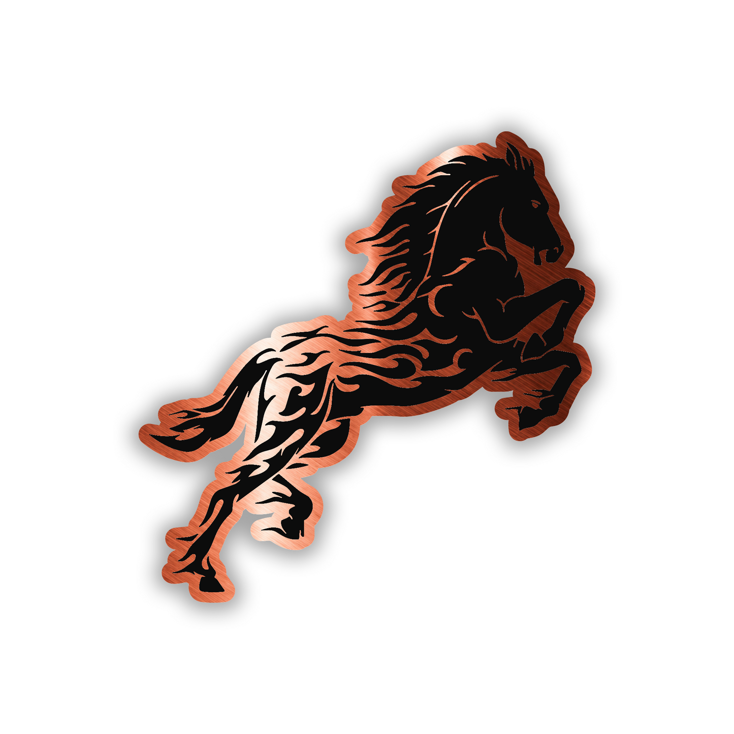 Custom Flaming Horse vehicle badge designed for fender, trunk, or exterior placement