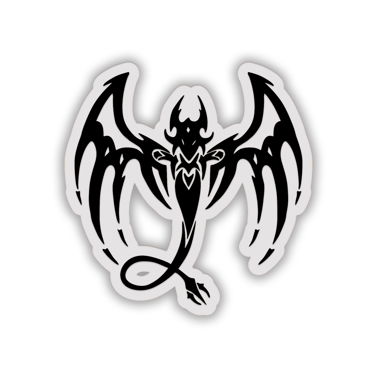 Silver Flying Devil car badge with black demon and wing graphic