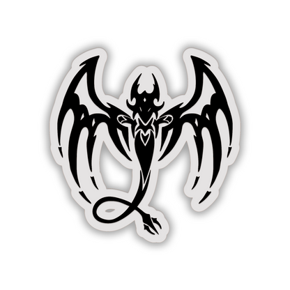 Silver Flying Devil car badge with black demon and wing graphic