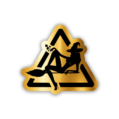 Halloween Flying Witch car badge with witch and broom artwork