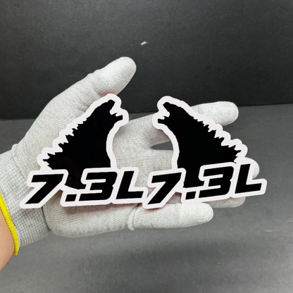 Ford 7.3 engine emblem with Godzilla dinosaur styling