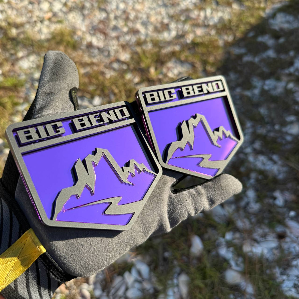 Custom automotive Big Bend emblem with dimensional mountain design for Ford Bronco off-road enthusiasts.