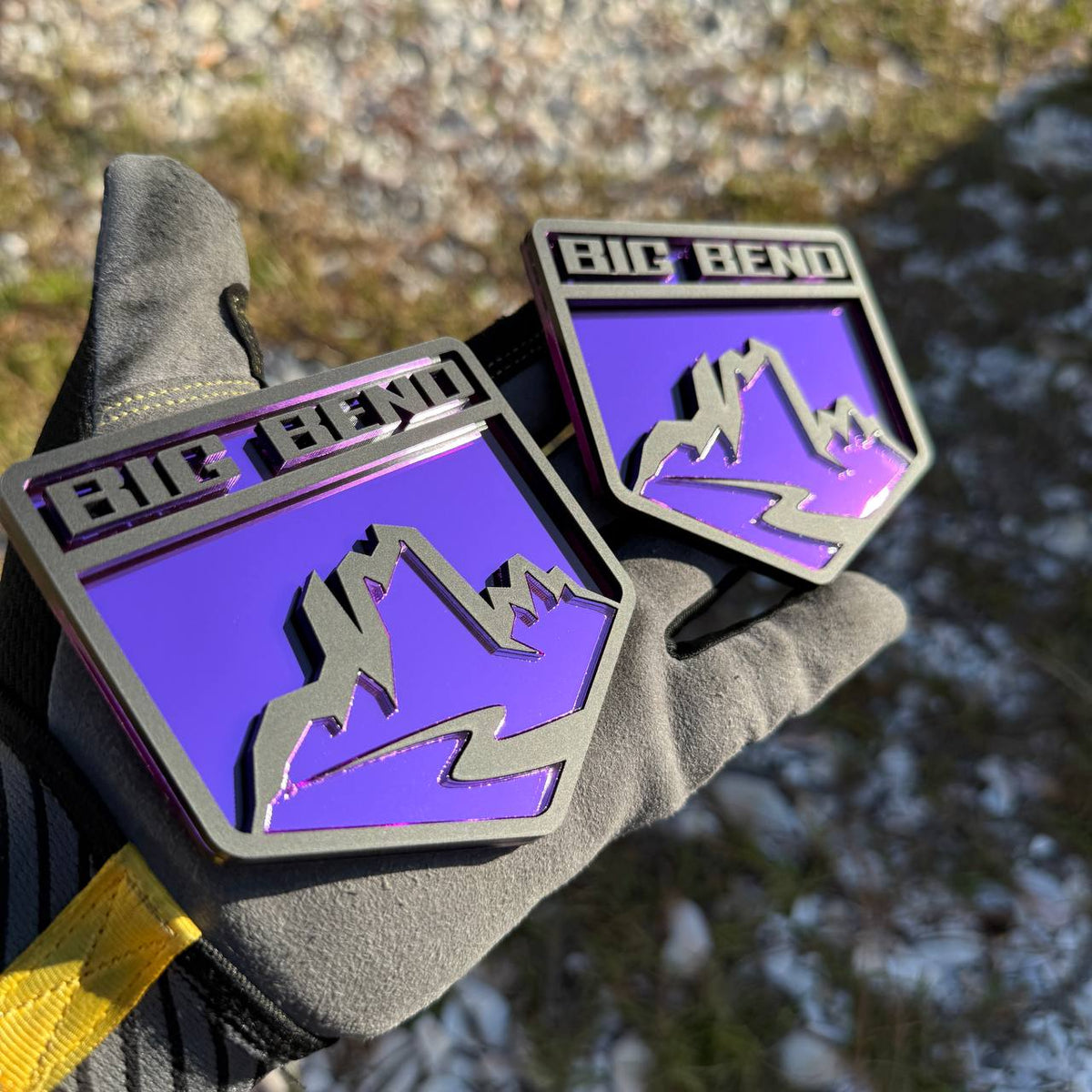 Two Big Bend 4x4 off-road badges with layered mountain graphics, designed for aftermarket vehicle decoration.