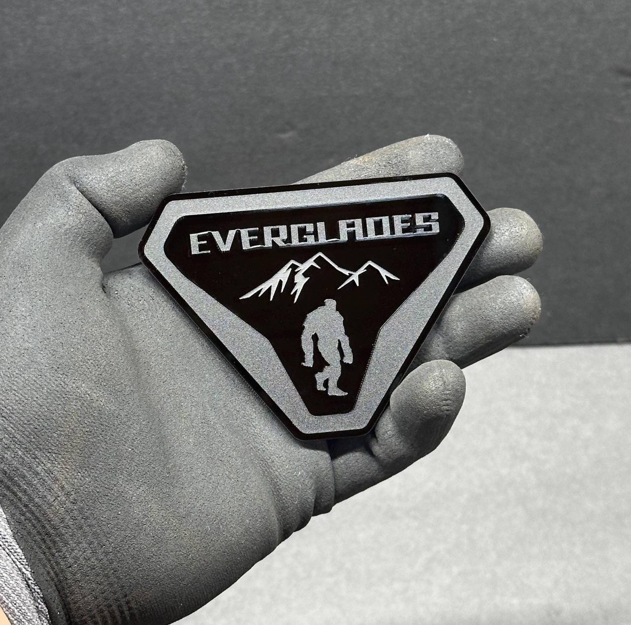 Custom Everglades Bigfoot badge detail for Ford Bronco off-road SUV