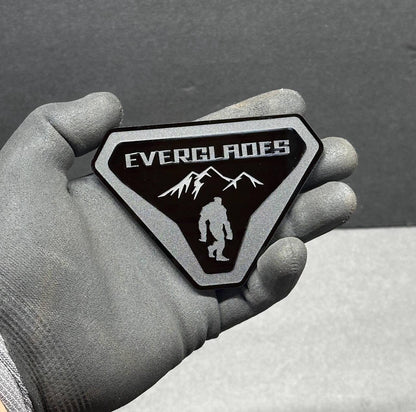 Custom Everglades Bigfoot badge detail for Ford Bronco off-road SUV
