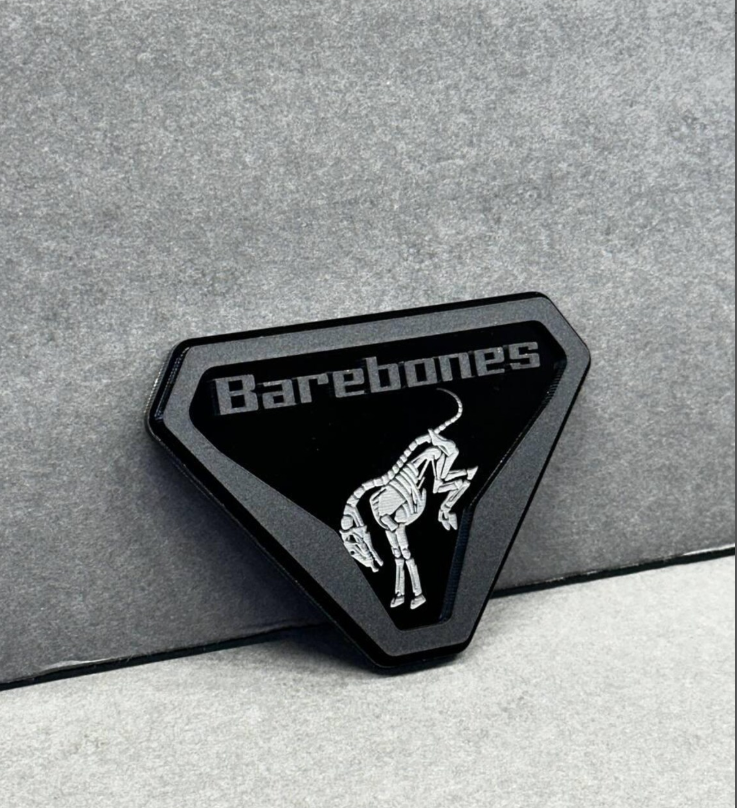 Back side of Barebones skeleton badge for Ford Bronco with automotive grade 3M adhesive