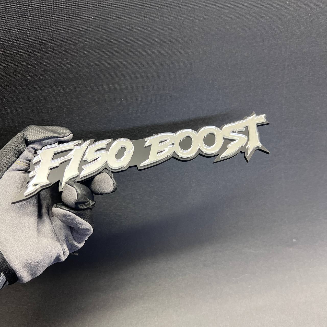 F150 Boost custom truck badge emblem for exterior body, fender, or tailgate installation.